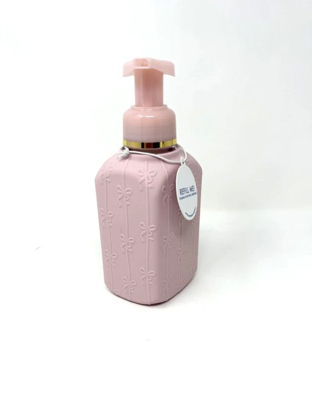 Bath & Body Works Pink Silicone Bows Foaming Hand Soap Glass Dispenser
